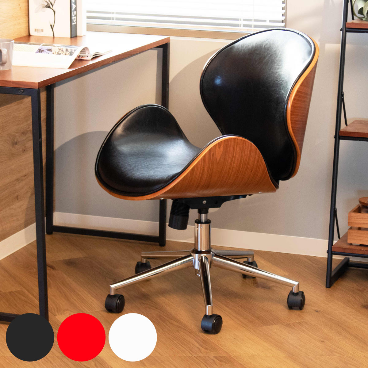 オフィスチェア 座面高42.5〜50.5cm 回転 昇降式 レザー調 ミッド