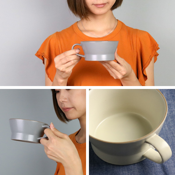 スープカップ エッジライン 持ち手付き 陶器 食器 同色3個セット （ 食