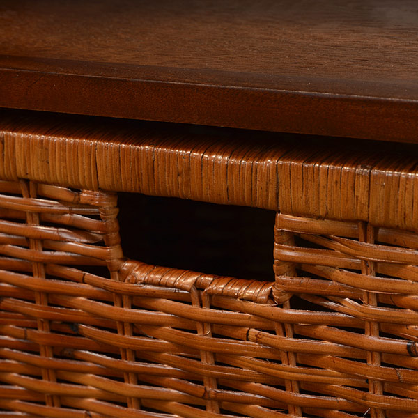 ランドリーチェスト 5段 籐カゴ付 マホガニー材 アジアンテイスト 幅