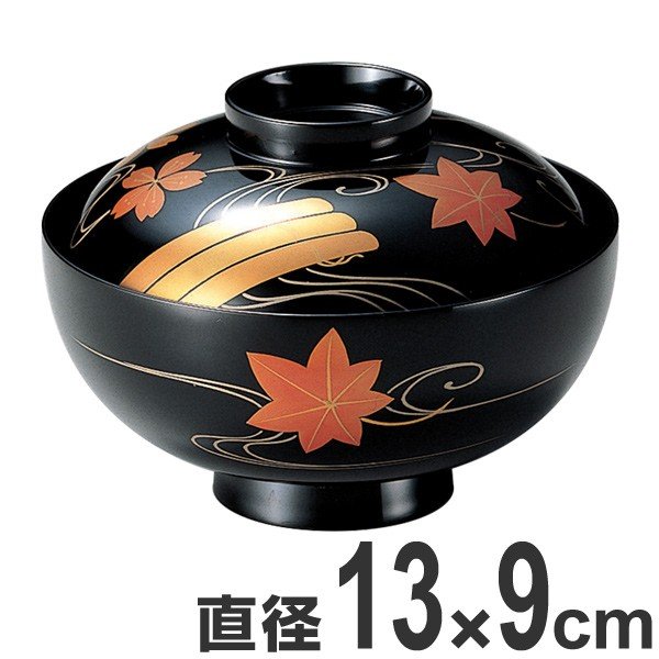 吸い物椀 木製 4.2寸 黒漆塗 筏春秋 磨蒔絵 吸物椀 お椀 食器 漆塗 （ 椀 汁椀 味噌汁椀 吸物 吸い物 本漆塗 味噌汁 ）