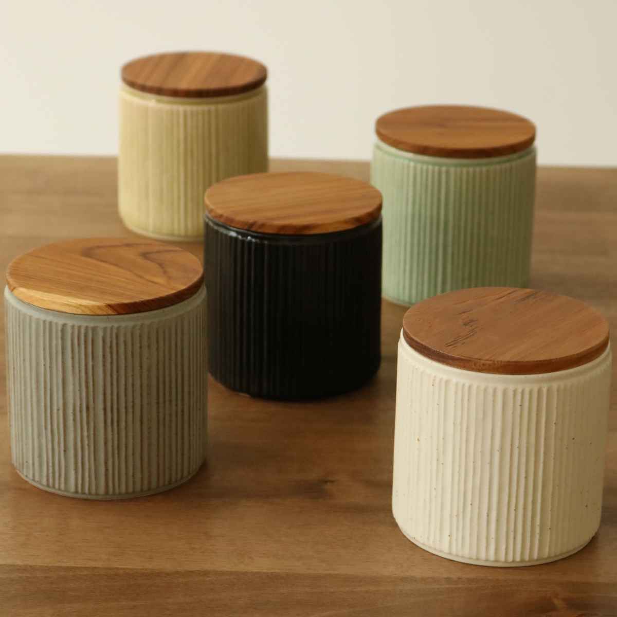 LOLO（ロロ） 保存容器 420ml 陶器 丸型 木蓋付き SALIU （ サリュウ