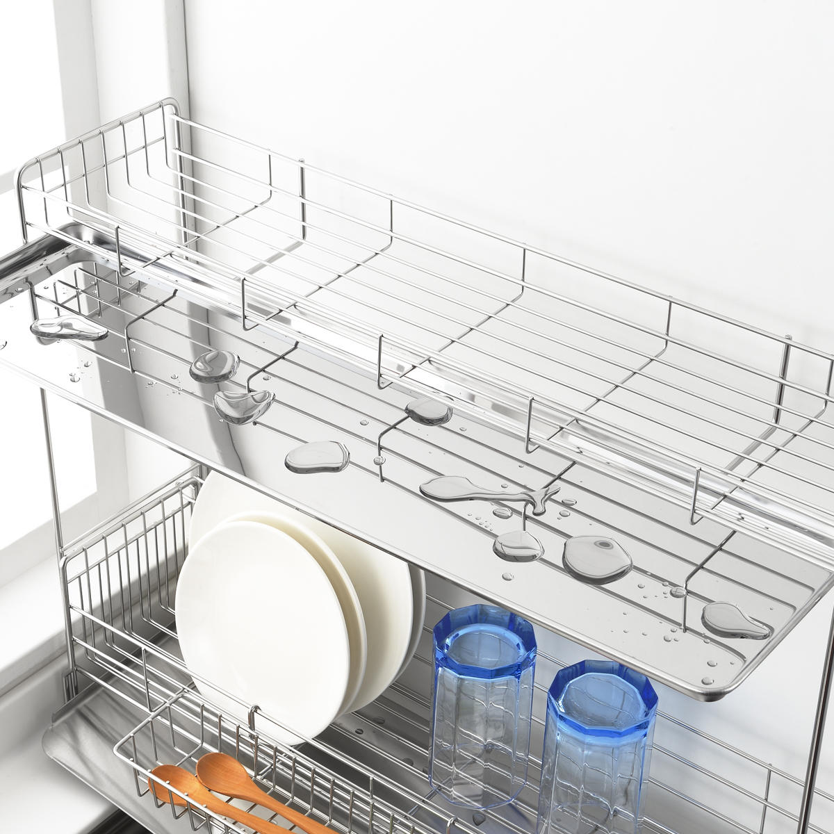 ヨシカワ 水切りラック シンクサイド 幅の広がる2段水切り 幅15cm×奥行