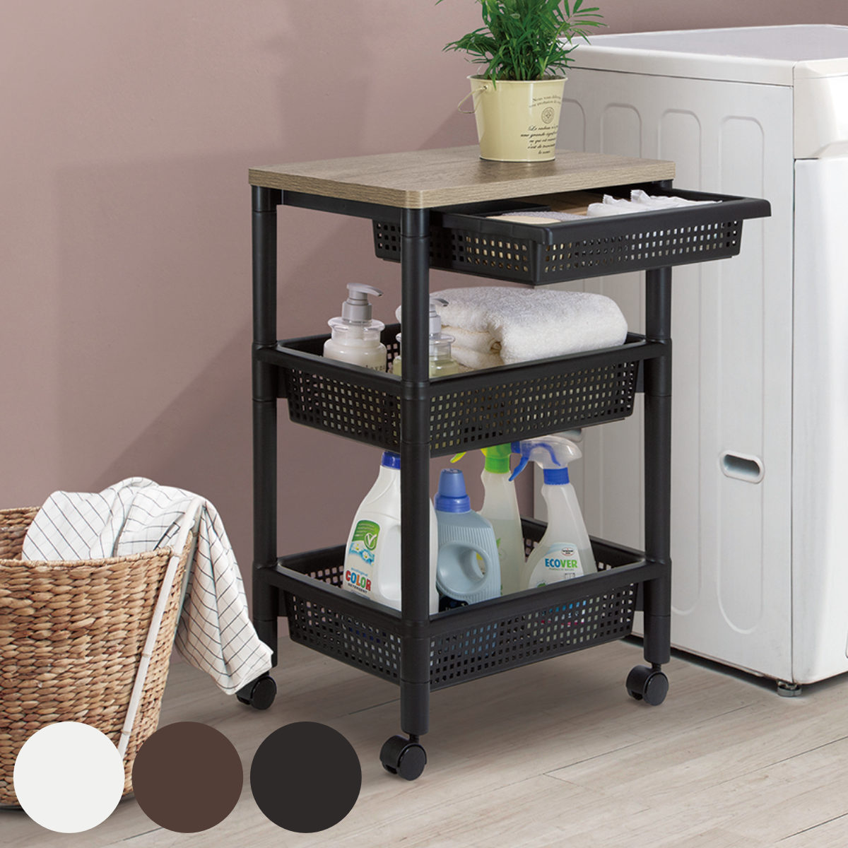 不動技研（FUDOGIKEN） キッチンワゴン 引き出し付き 幅46 奥行30 高さ