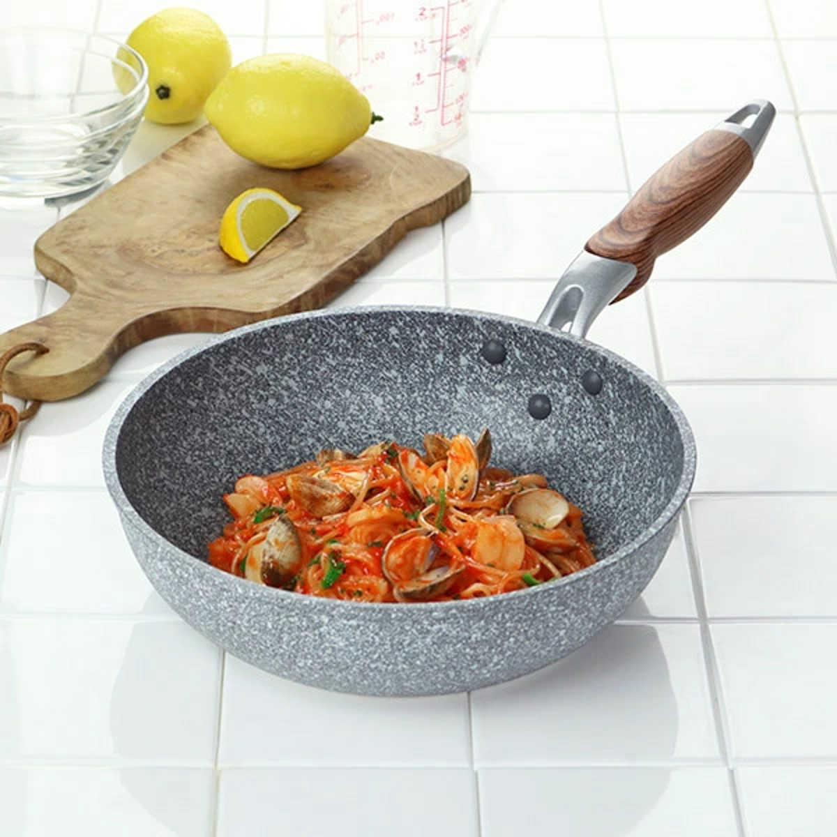 フライパン 24cm 深型 ガス火専用 マーブルフライパン フッ素加工