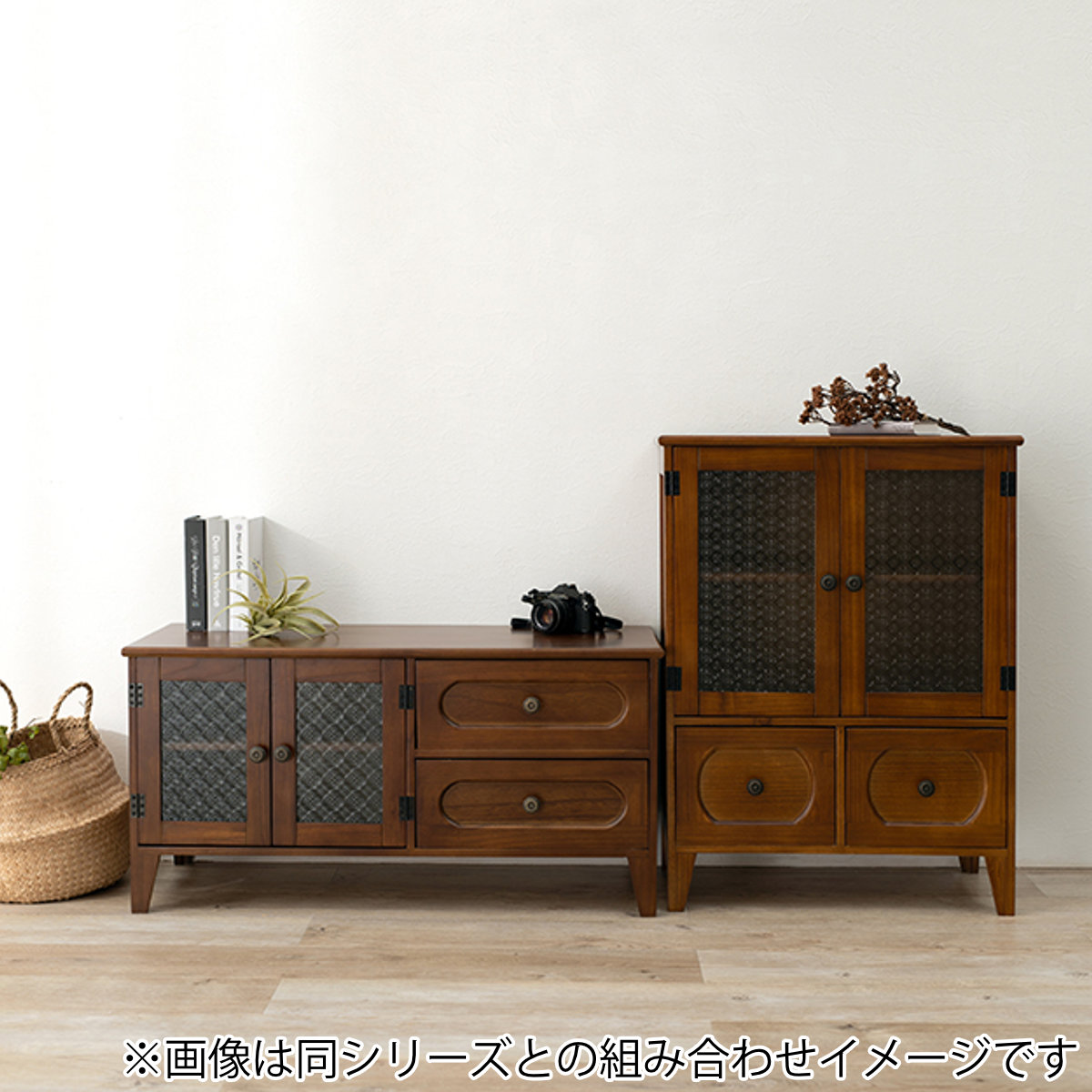HAGiHARA（萩原） テレビ台 ローボード TV台 アンティーク調 ガラス扉