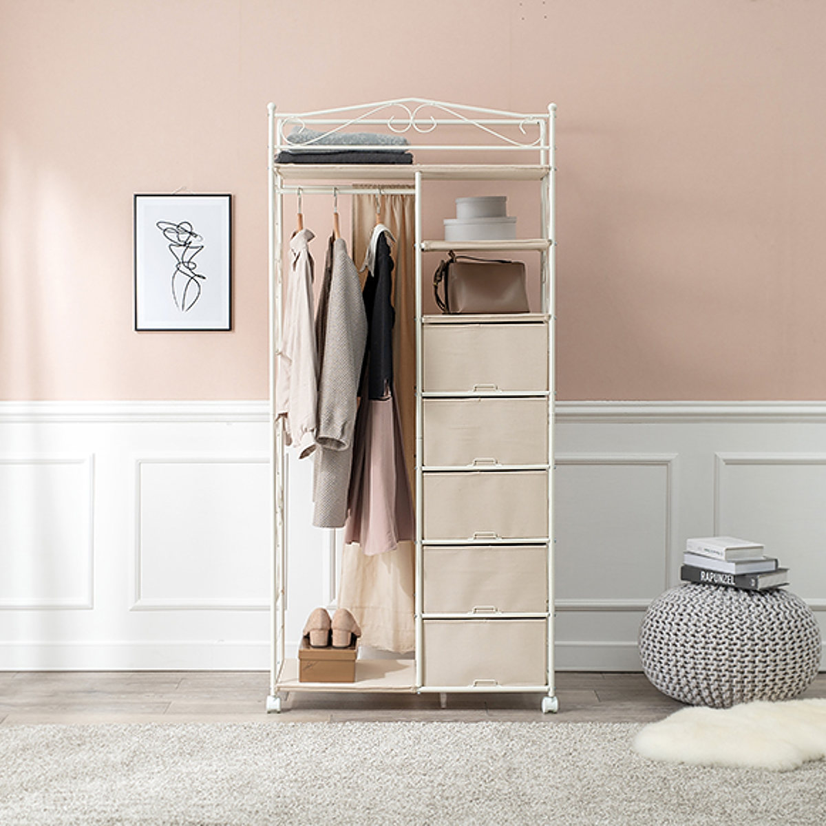 HAGiHARA（萩原） ハンガーラック カーテン付 ロートアイアン 姫系