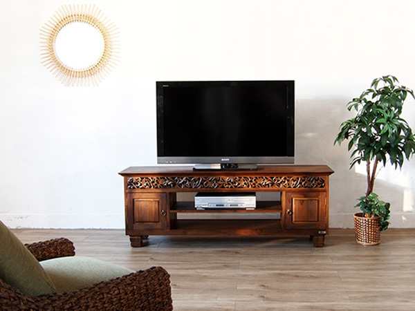 テレビ台 幅150cm ミドルタイプ アジアンテイスト 天然木 チーク （ TV