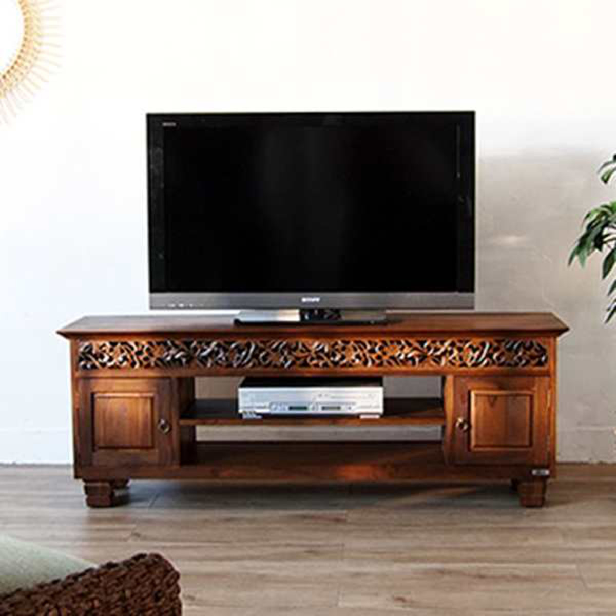 テレビ台 幅150cm ミドルタイプ アジアンテイスト 天然木 チーク （ TV