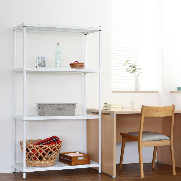 在庫限り・入荷無し）スチールラック 4段 メタルメッシュラック 幅90cm