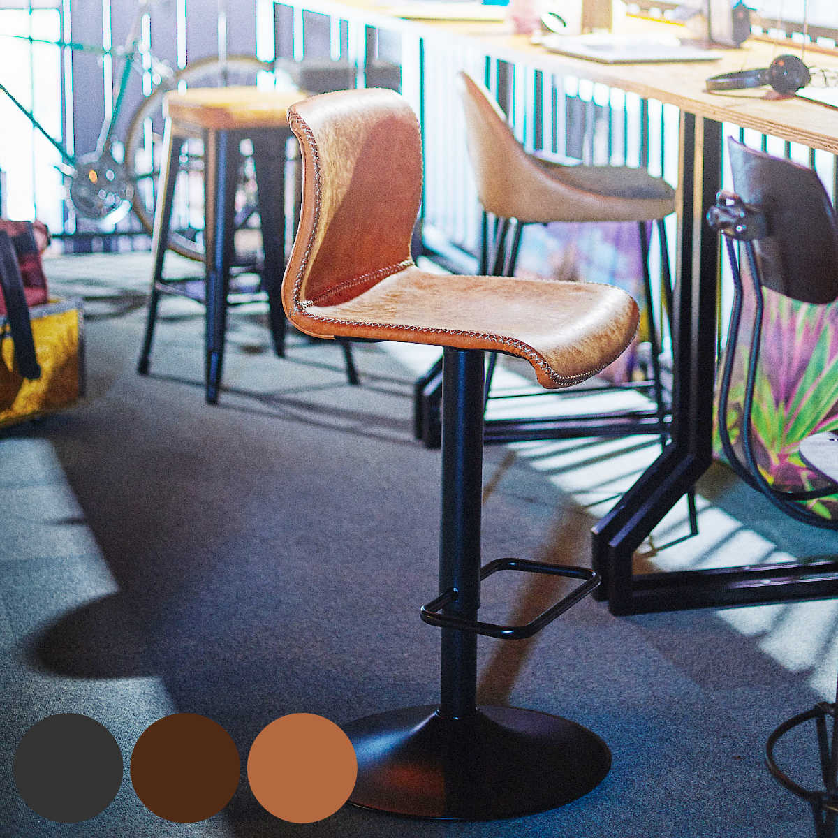 東谷 カウンターチェア 2脚セット 回転座面 ソフトレザー ヴィンテージ