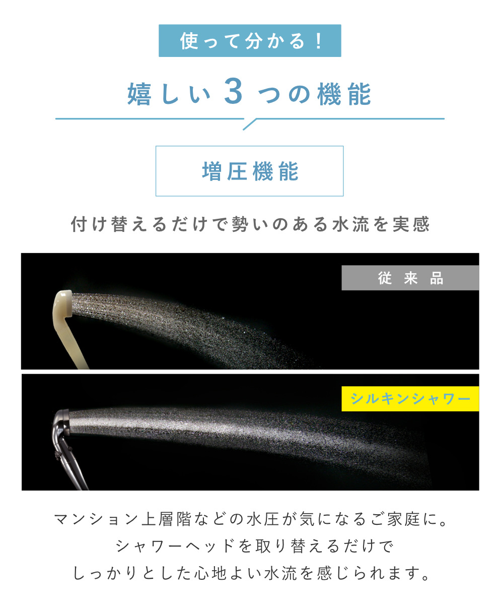 特典付き シャワーヘッド 節水 ホースセット シルクタッチシャワー プレミアム （ シャワー 節水シャワー ホース付き アラミック Arromic ）_9