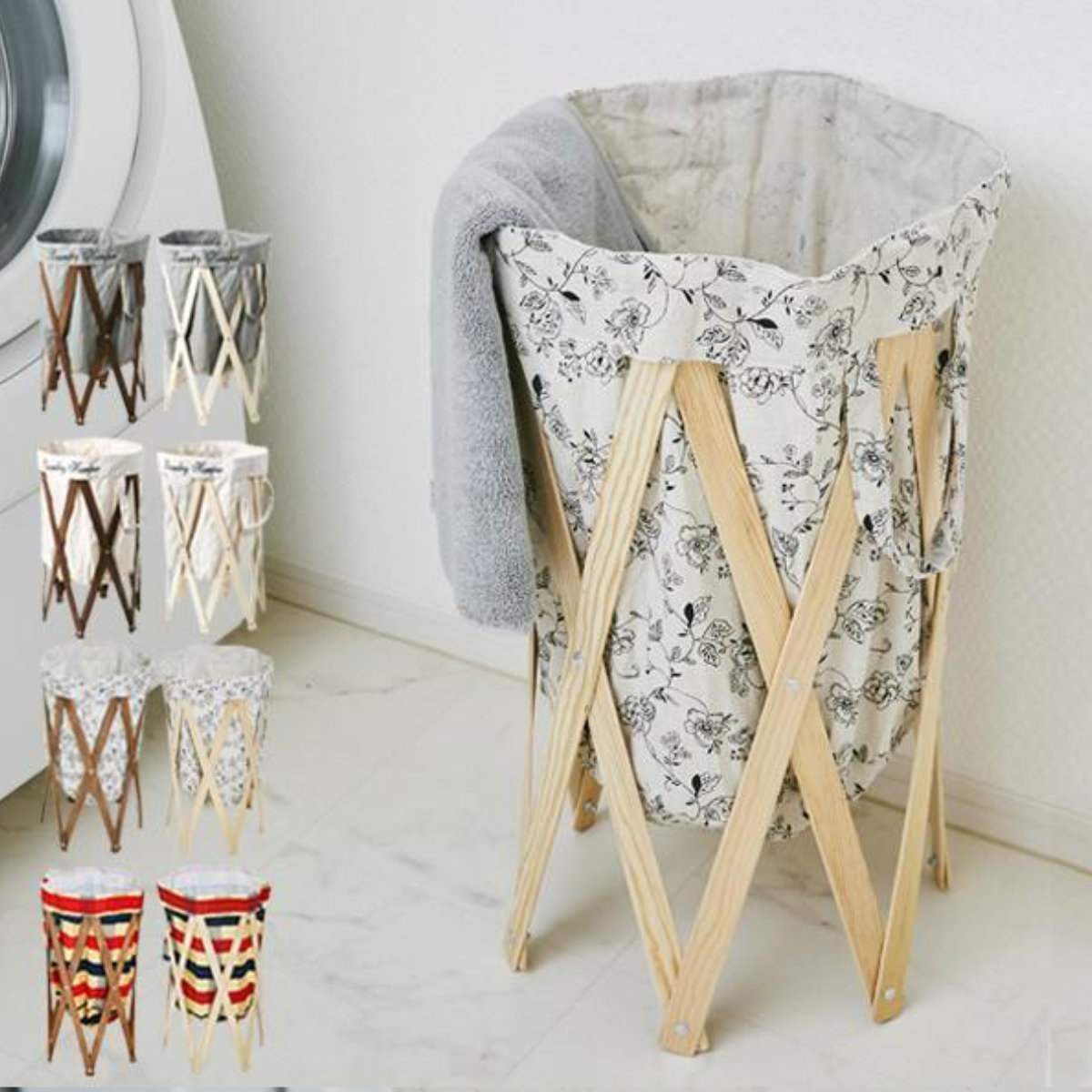 ランドリーバスケット Laundry Hamper 折りたたみ ナチュラル×グレー （ 洗濯かご ランドリーバッグ 大容量 ）