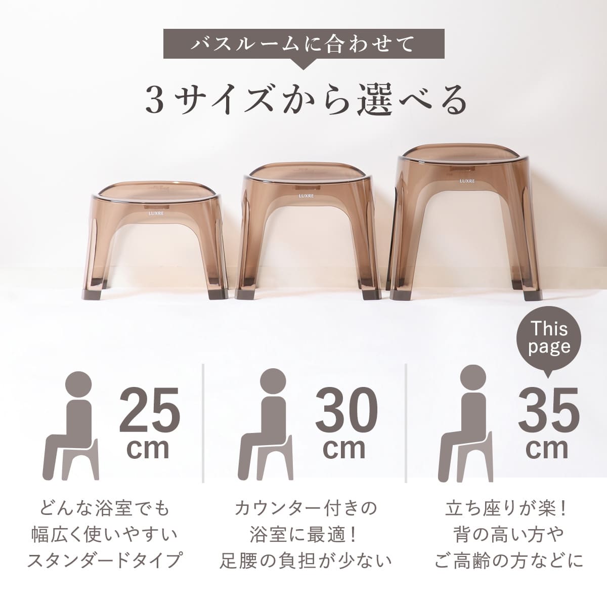 リッチェル - 風呂居敷き 35糎 リュクレ LUXRE （ 風呂イス 風呂居敷き 澄み切った せつ然たる 二階建てバス女性議長 35H 座面高さ35糎 ）
