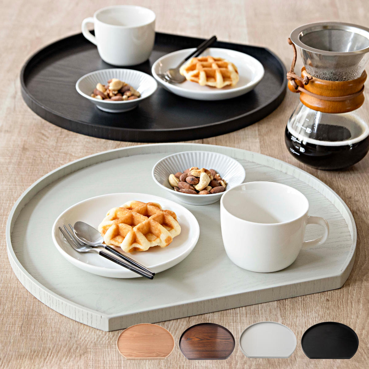 お盆 36cm トレー 半月膳 半月盆 木製 （ ランチョンマット トレイ