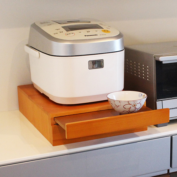 木製炊飯器用スライドテーブル付きレンジ台【即日受け渡し可】 レンジ下ラック 幅30cm 家電下スライドテーブル 木製 引き出し付き