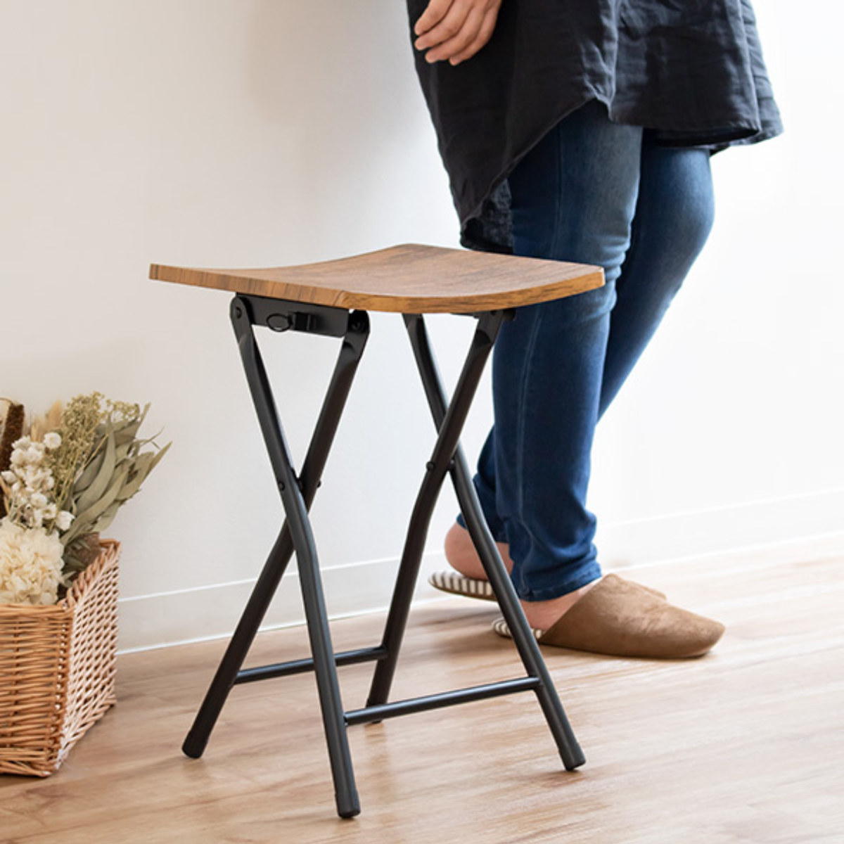 弘益 折りたたみスツール 高さ47cm 木目調 （ スツール 折りたたみ