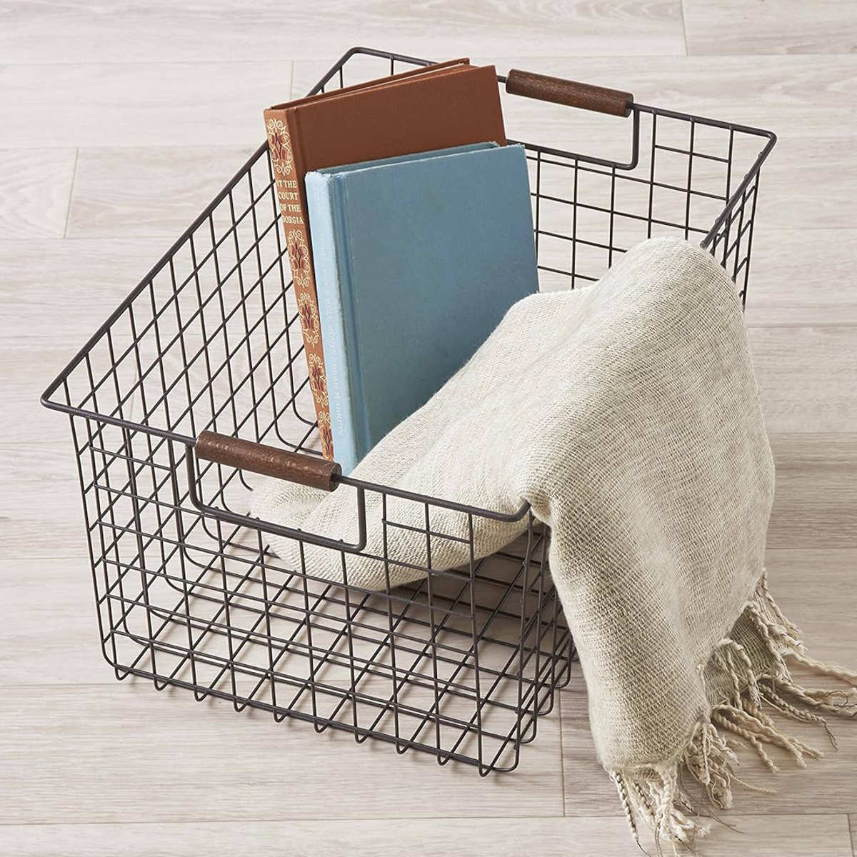 パール金属 ワイヤーバスケット L 木柄 バスケット かご スチール