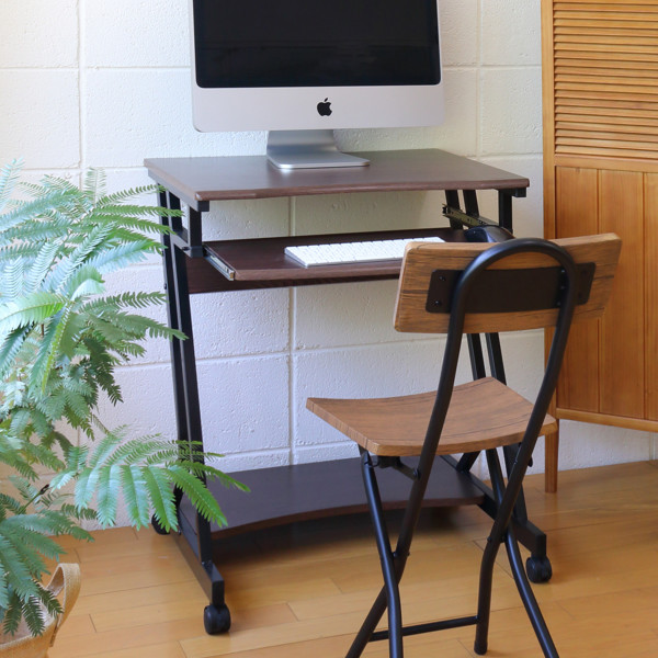 弘益 パソコンデスク 幅60cm ラック付き キャスター付き 木目調 （ PC