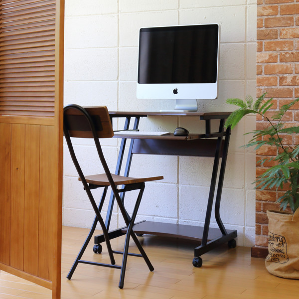 弘益 パソコンデスク 幅60cm ラック付き キャスター付き 木目調 （ PC