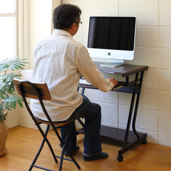 弘益 パソコンデスク 幅60cm ラック付き キャスター付き 木目調 （ PC