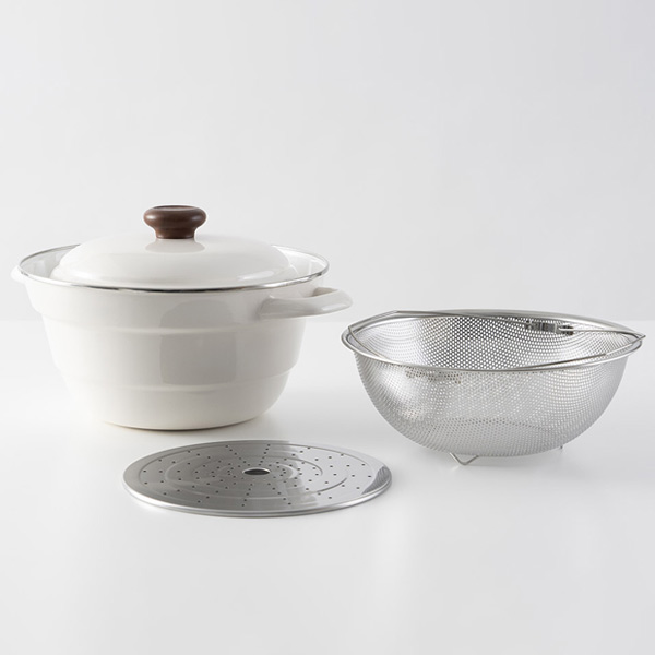 富士ホーロー 鍋 IH対応 27cm Honey Ware オールインワン・プラス ざる