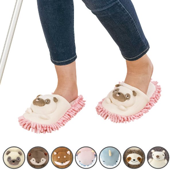 モップスリッパ ねむねむアニマルズ スリッパ モップ 床掃除 ルームシューズ 動物 （ 掃除 そうじ ほこり お掃除スリッパ 拭き掃除 掃除グッズ ）