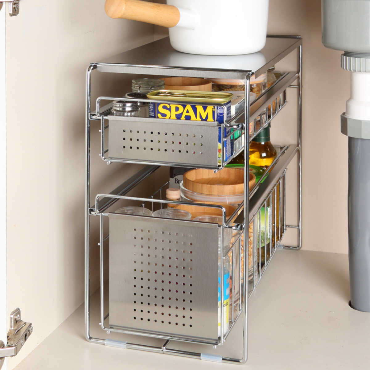 ヨシカワ シンク下収納 シンク下スライド収納 2段 幅20cm （ シンク下