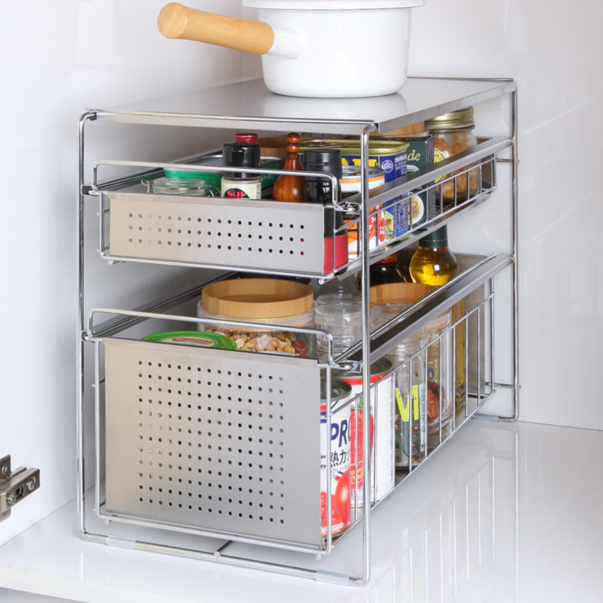 ヨシカワ シンク下収納 シンク下スライド収納 2段 幅25cm （ シンク下