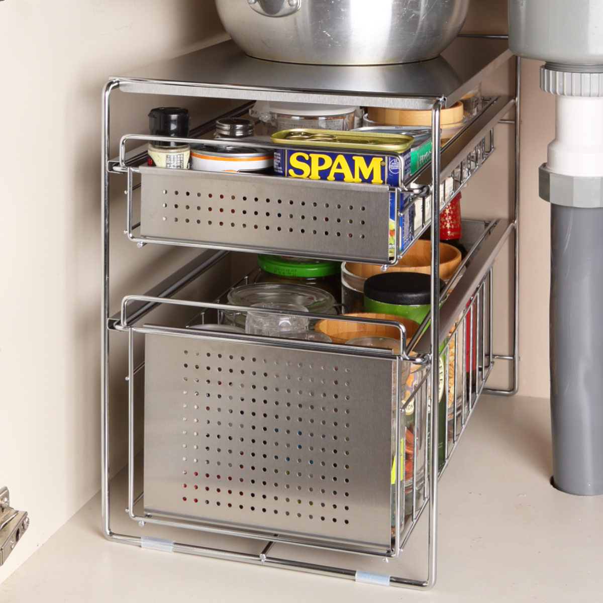 ヨシカワ シンク下収納 シンク下スライド収納 2段 幅25cm （ シンク下