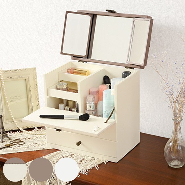 化粧箱 木目 三面鏡 木製 レトロ メイクボックス ドレッサー 化粧箱 木目 三面鏡 木製 レトロ メイクボックス ドレッサー ② 送料