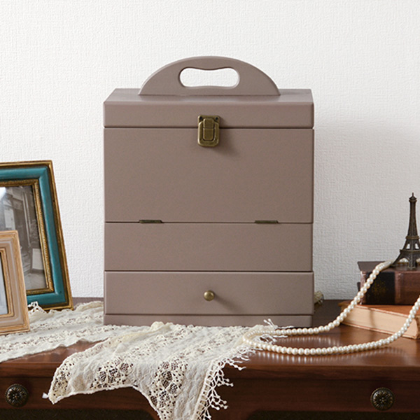 HAGiHARA（萩原） コスメボックス 三面鏡 アンティーク調 収納 大容量