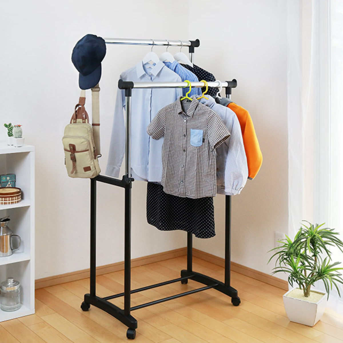 パイプハンガー ダブル 幅75×奥行42.5×高さ90〜145cm 伸縮極太