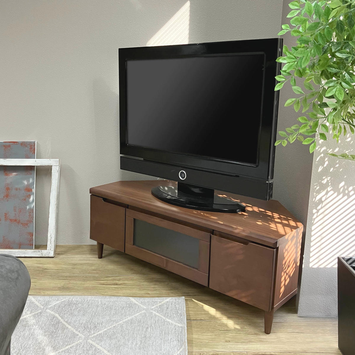 コーナータイプ テレビボード ブラウン テレビ台 幅100.5cm コーナーボード ロータイプ フィン （ 開梱設置