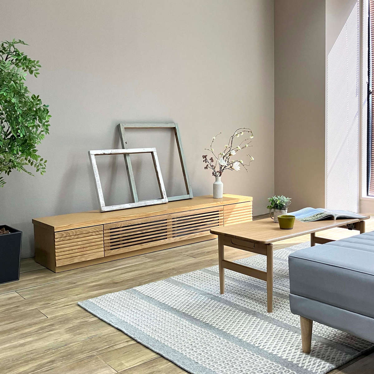 吉桂 テレビ台 幅180cm ローボード ルーバーデザイン 天然木前板 ROOK