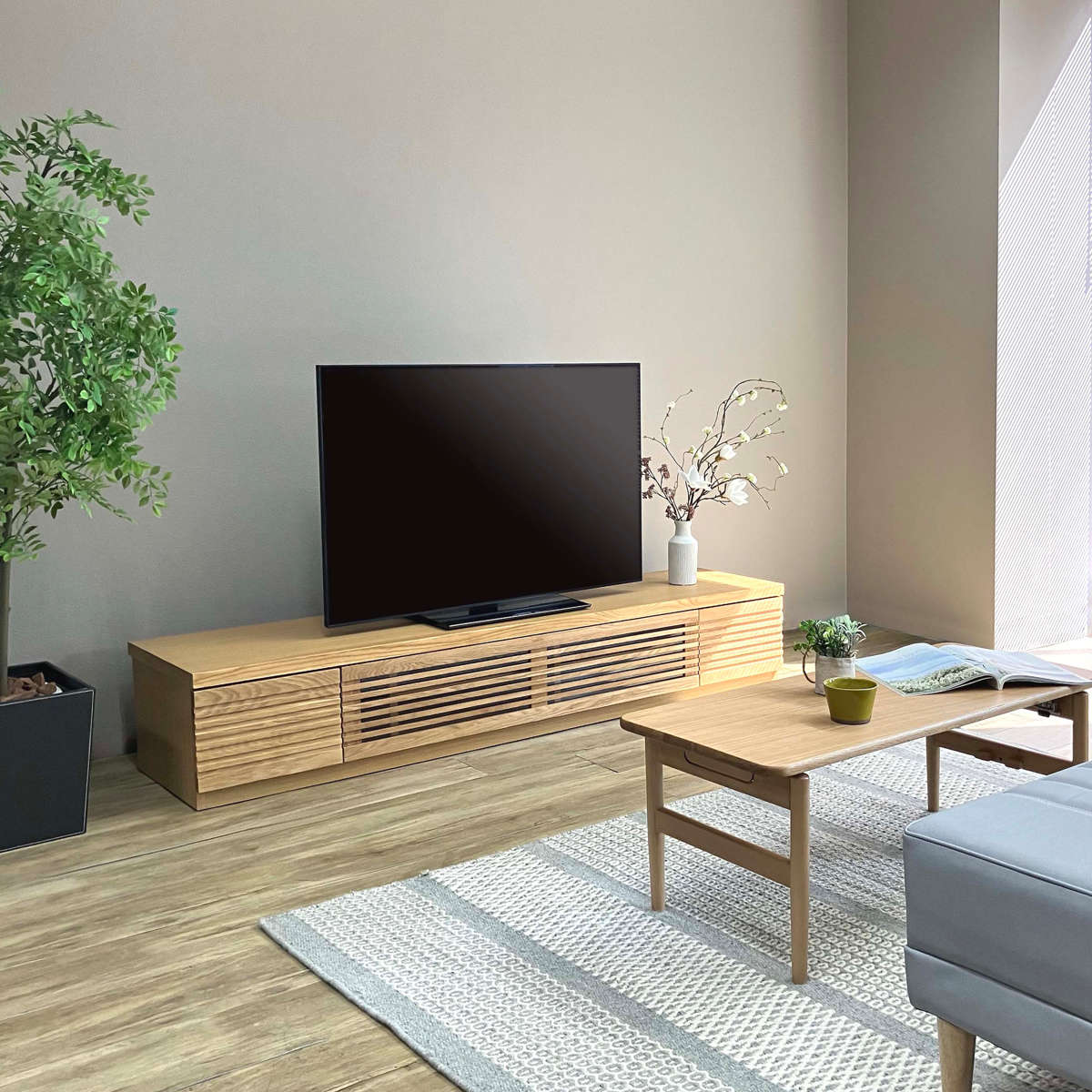 吉桂 テレビ台 幅180cm ローボード ルーバーデザイン 天然木前板 ROOK