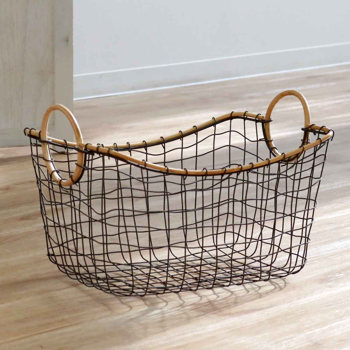 ちどり産業 ワイヤーバスケット 籐のカゴ 幅38×奥行27×高さ17cm