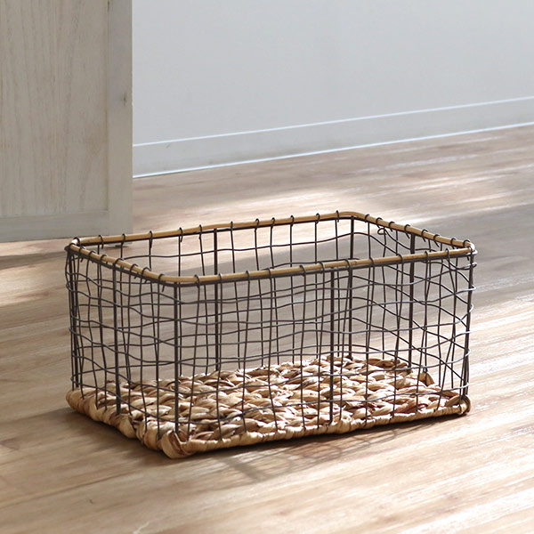 ちどり産業 ワイヤーバスケット 籐のカゴ 幅37×奥行26×高さ18cm