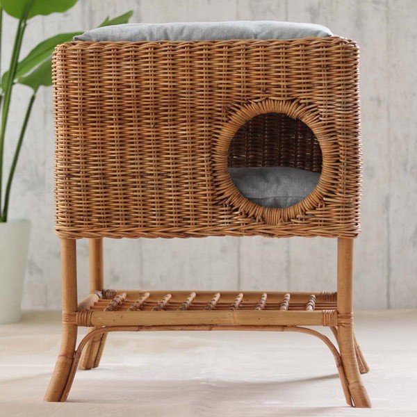 籐猫ちぐら　ラタン　キャットハウス　ペットハウス 籐 キャットハウス クッション付 ラタン製 幅54cm （ 猫ちぐら ペット