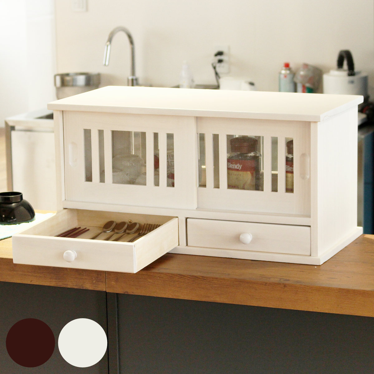 谷村実業 カウンターラック 桐製 幅60cm はい帳 両面引き戸 （ 蠅帳 蝿