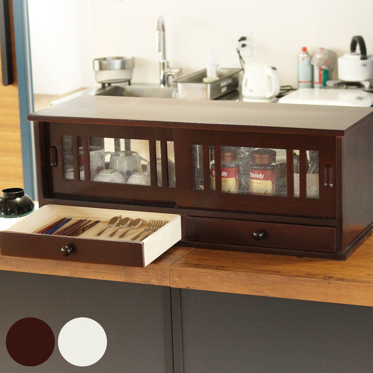 谷村実業 カウンターラック 桐製 幅80cm はい帳 両面引き戸 （ 蠅帳 蝿