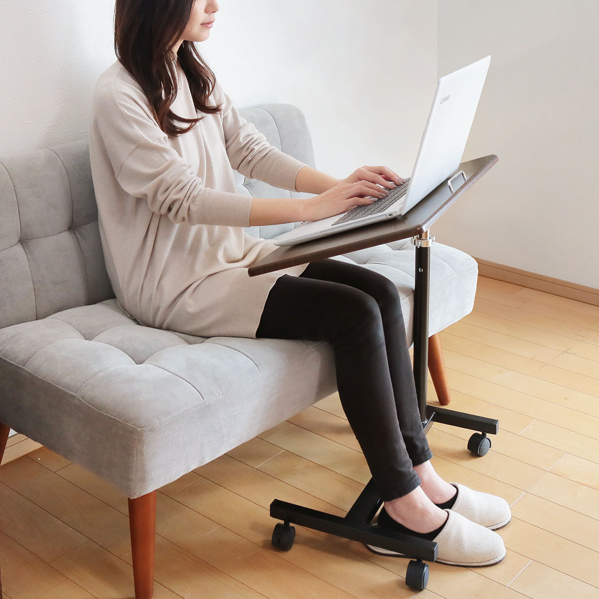 サイドテーブル 高さ64〜98.5cm 角度調整 高さ調整 キャスター付き