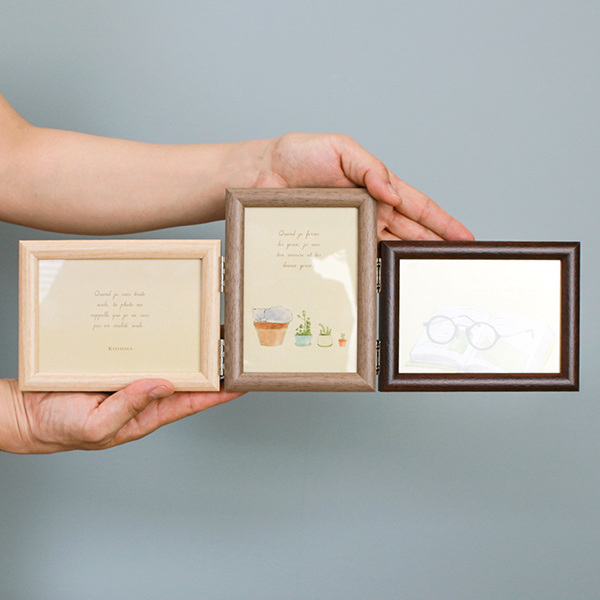 フォトフレーム L判 多面 3枚 木製風 壁掛け 卓上 写真立て BRUN