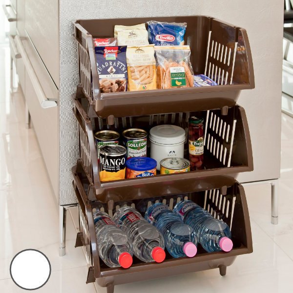 平和工業 キッチン収納 積み重ねバスケット 3個セット ストッカー