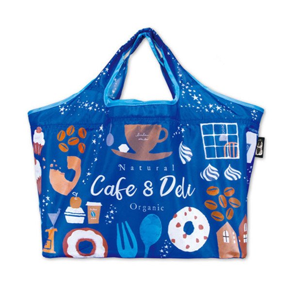 エコバッグ レジカゴ型 折り畳み式 ショッピングバスケットバッグ Cafe and Deli （ レジカゴ コンパクト 折りたたみ マイバッグ お買い物バッグ ）