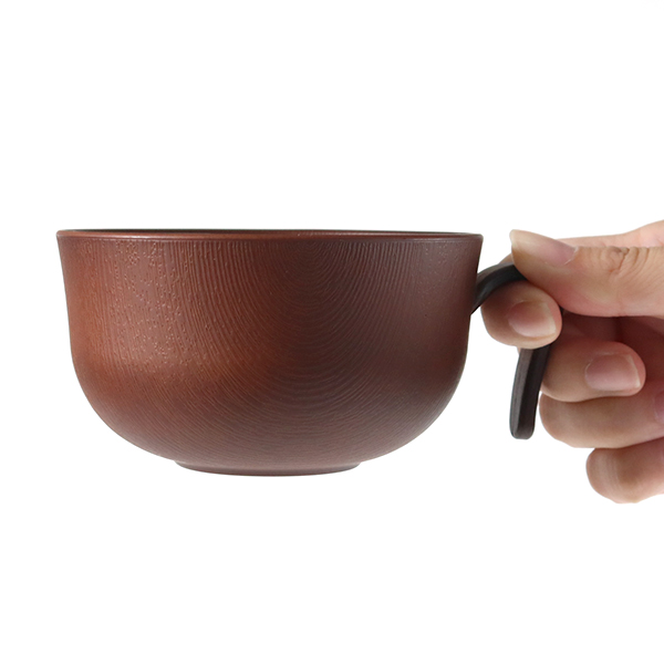 陶器のジャー 茶色 取っ手付き 汁椀 320ml 持ち手付き Woody プラスチック （ 食洗機対応 電子レンジ