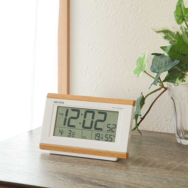 目覚まし時計 電波時計 温湿度計 カレンダー付き フィットウェーブ 