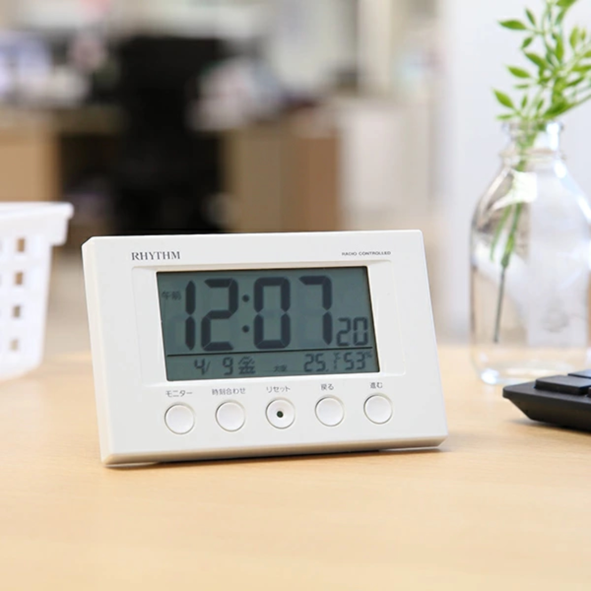 目覚まし時計 電波時計 温湿度計 カレンダー付き フィットウェーブ 