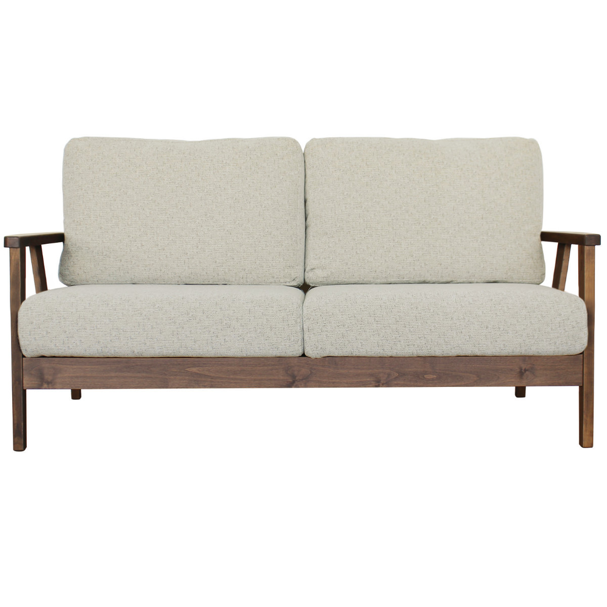 ブラウン木製2人掛けソファ ニトリ（NITORI） ソファー ソファ 布張り2人掛けソファ 木脚タイプ