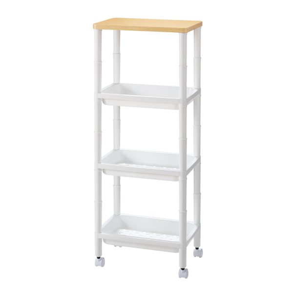 ホワイト 4段収納ラック キャスター付き キッチンワゴン 4段 高さ調整可能 ミニラック 幅34cm 奥行22cm 高さ