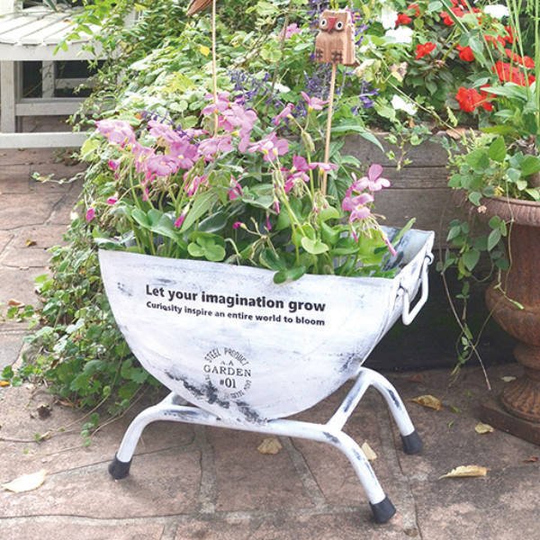 プランター セミサークルプランター 幅41.8×奥行21.6×高さ32cm （ 置き型 鉢 植木鉢 フラワースタンド 花台 フラワー ポット アンティーク調 ）